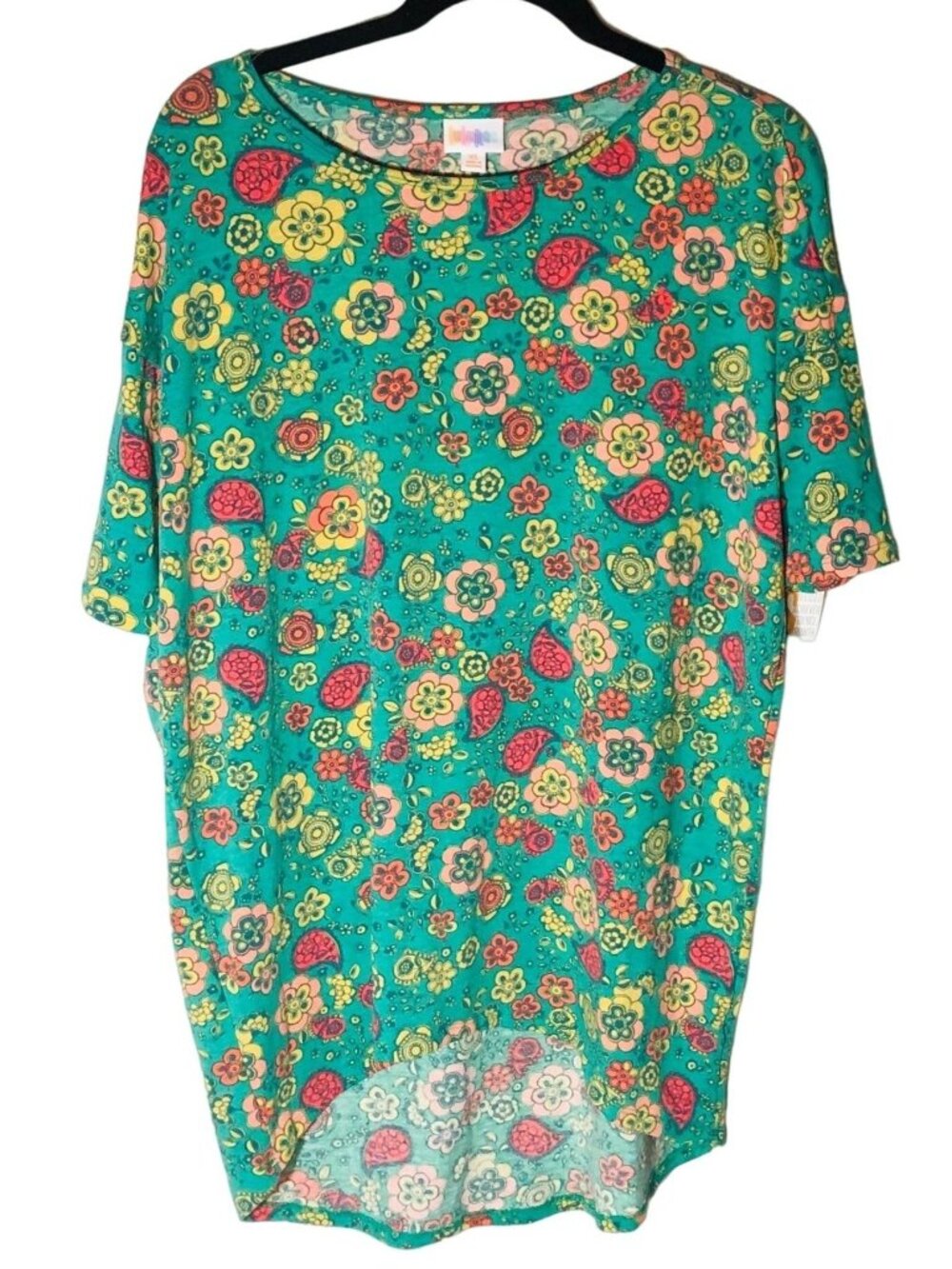 LuLaRoe Irma tunic short sleeve paisley pattern green & pink size xs READ new